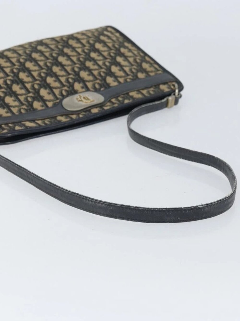 Christian Dior Trotter Canvas Shoulder Bag Navy Gold Auth bs32154 - Picture 8 of 16